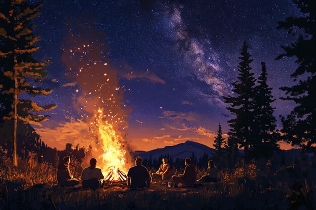 group-campers-gathered-around-glowing-fire-starry-night-sky_634278-16848